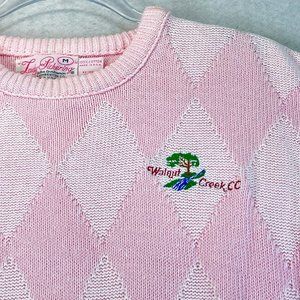 NWOT Vintage LADY PICKERING Women M Pink Argyle Embroidered Golf Club Sweater